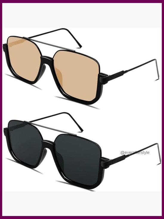 Metal Retro Oversized Aviator Sunglasses Square Double Bridge Pilot main image 6